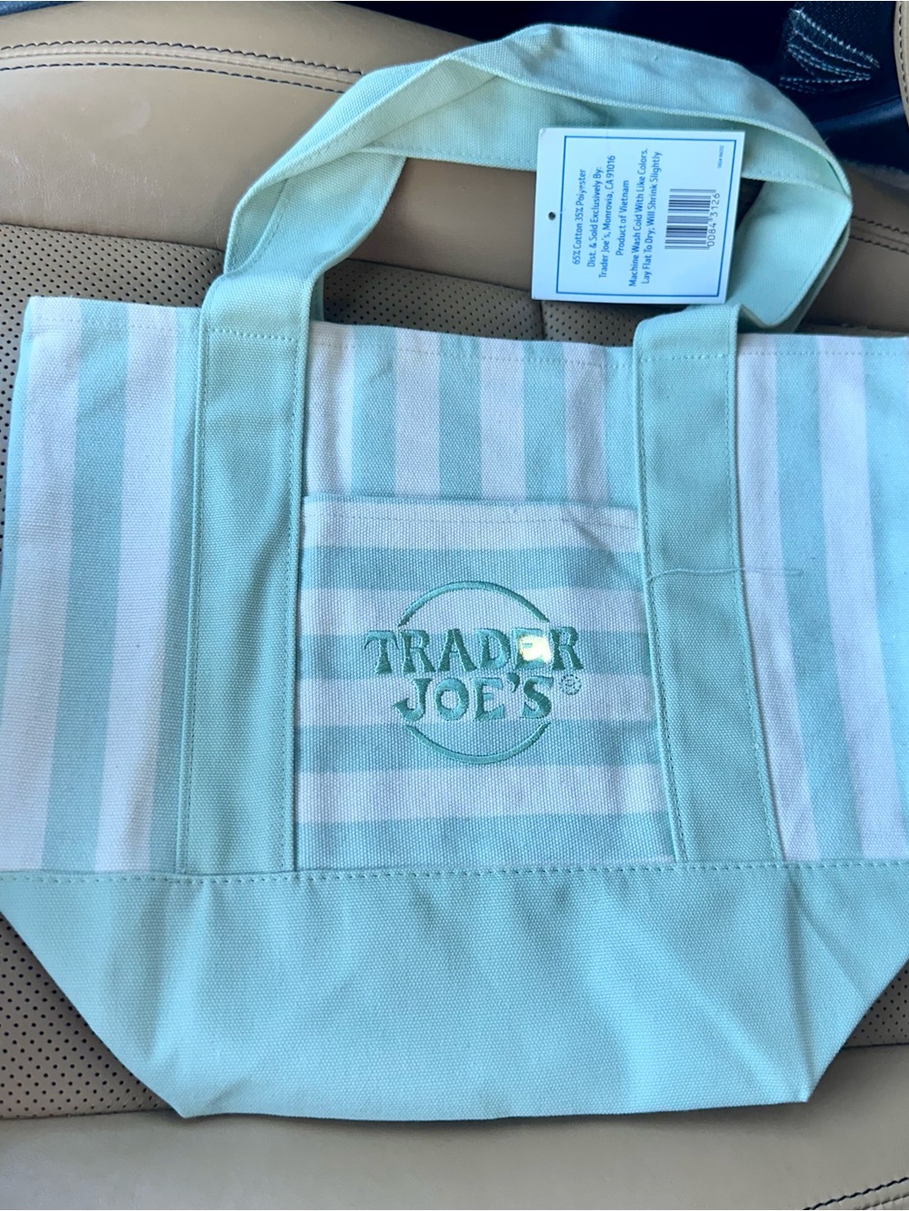 2026 NWT Trader Joe's Striped Canvas Mini Tote- GREEN